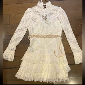 Zimmermann Veneto Perennial Short Lace Turtleneck Dress